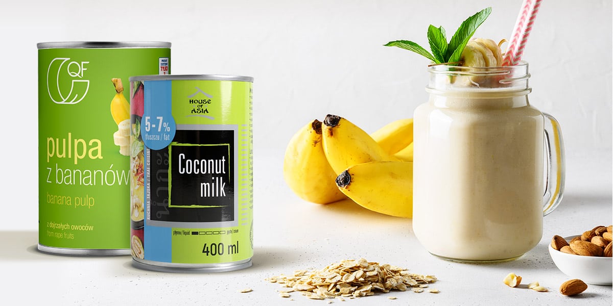 Koktajl z pulpą bananową i mleczkiem kokosowym