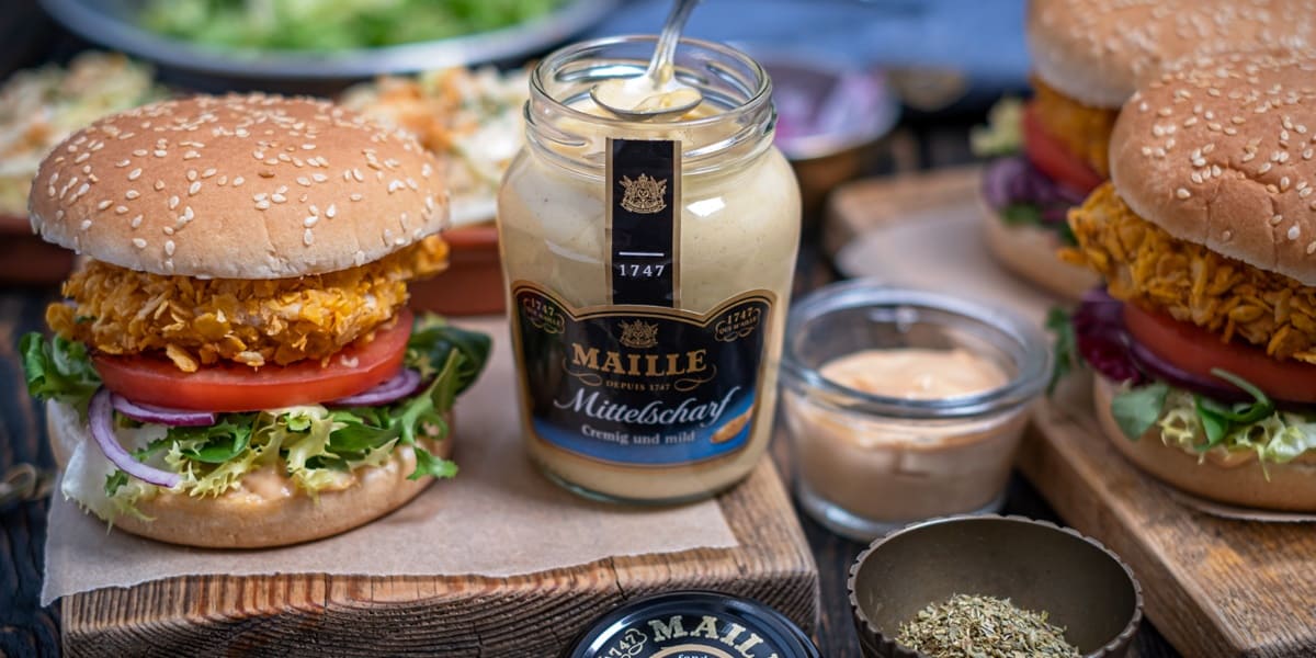 Burgery z kurczakiem z musztardą kremową Maille Praktykulinarni De Care