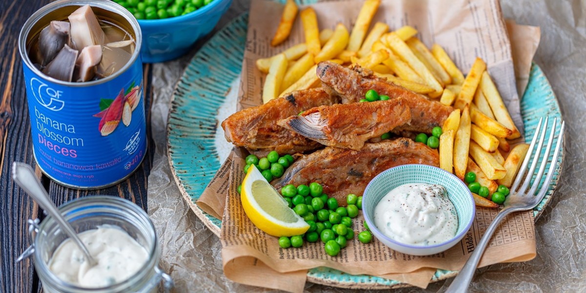 Vege fish and chips z kwiatów bananowca