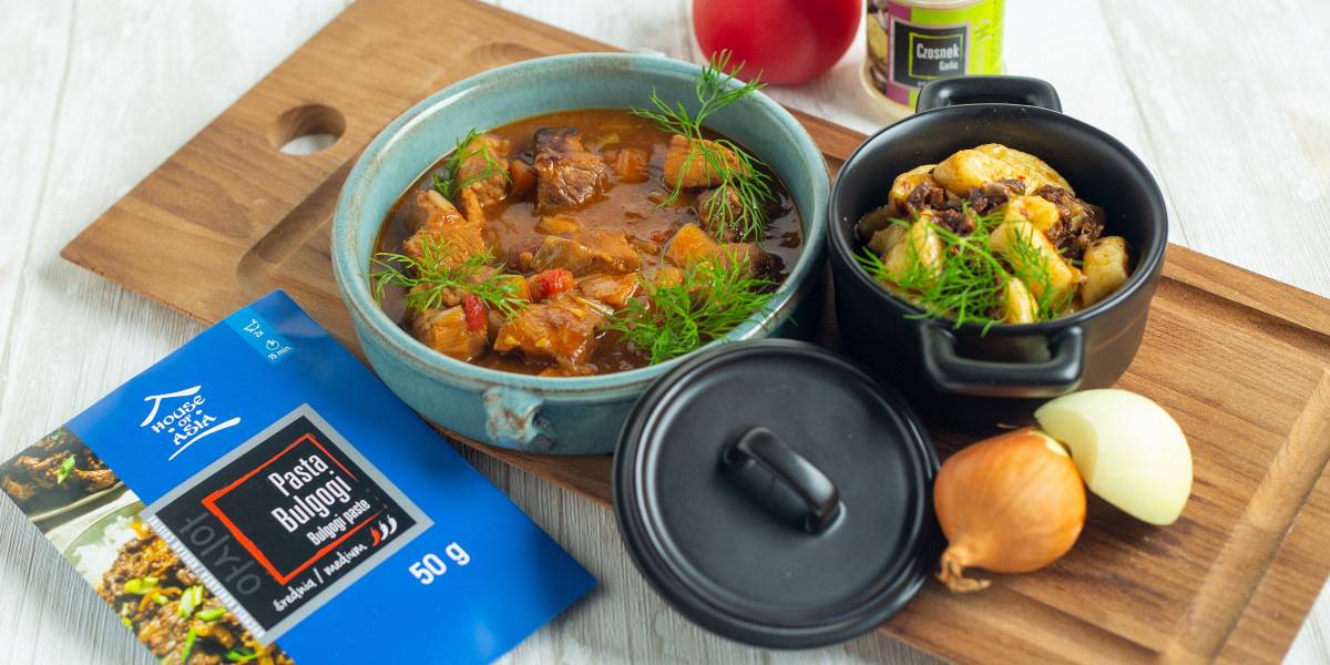 Gulasz wieprzowy bulgogi z kopytkami shiitake House of Asia