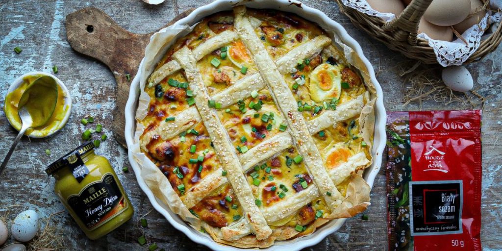 Tarta z kurczakiem, jajkiem i musztardą Maille Jakjalubiejesc