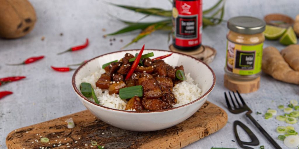 Pork belly z ryżem jaśminowym Lotus Rice